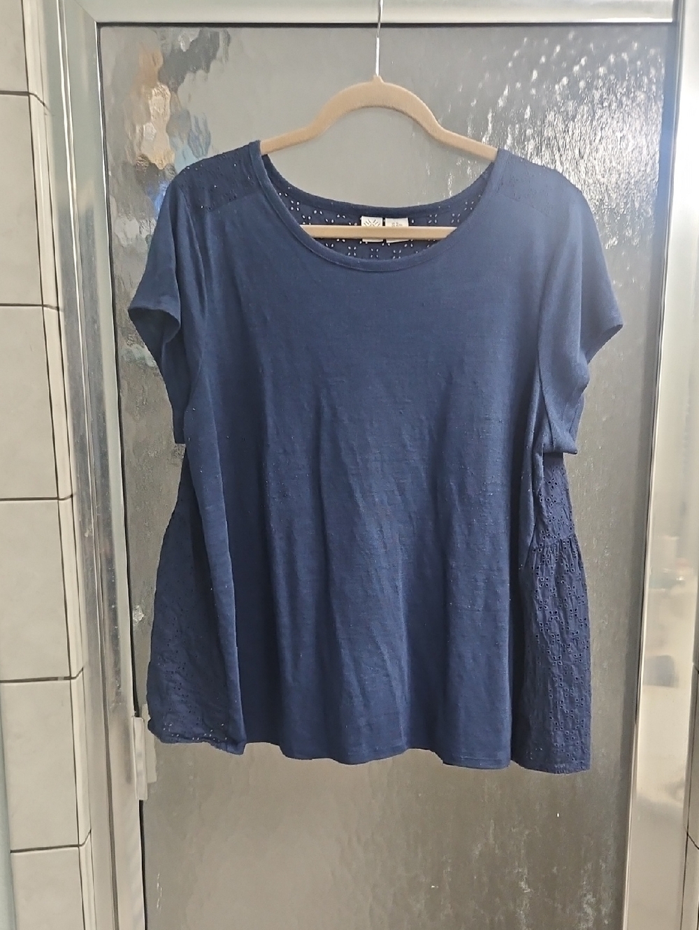 Artisan Ny Navy Short Sleeve Top with Eyelet Side Panels